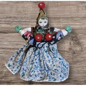 Soganli Folk Art Doll Turkey Handcrafted Turkish Cloth Wood Souvenir Odd Vtg 9"